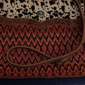 Myra Bag Tooled Leather Hair-on Tapestry Canvas Crossbody/Handbag
